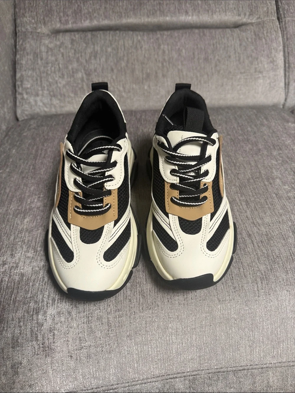 Steve Madden Chunky Lace-Up Sneakers — Black, White & Tan Women’s